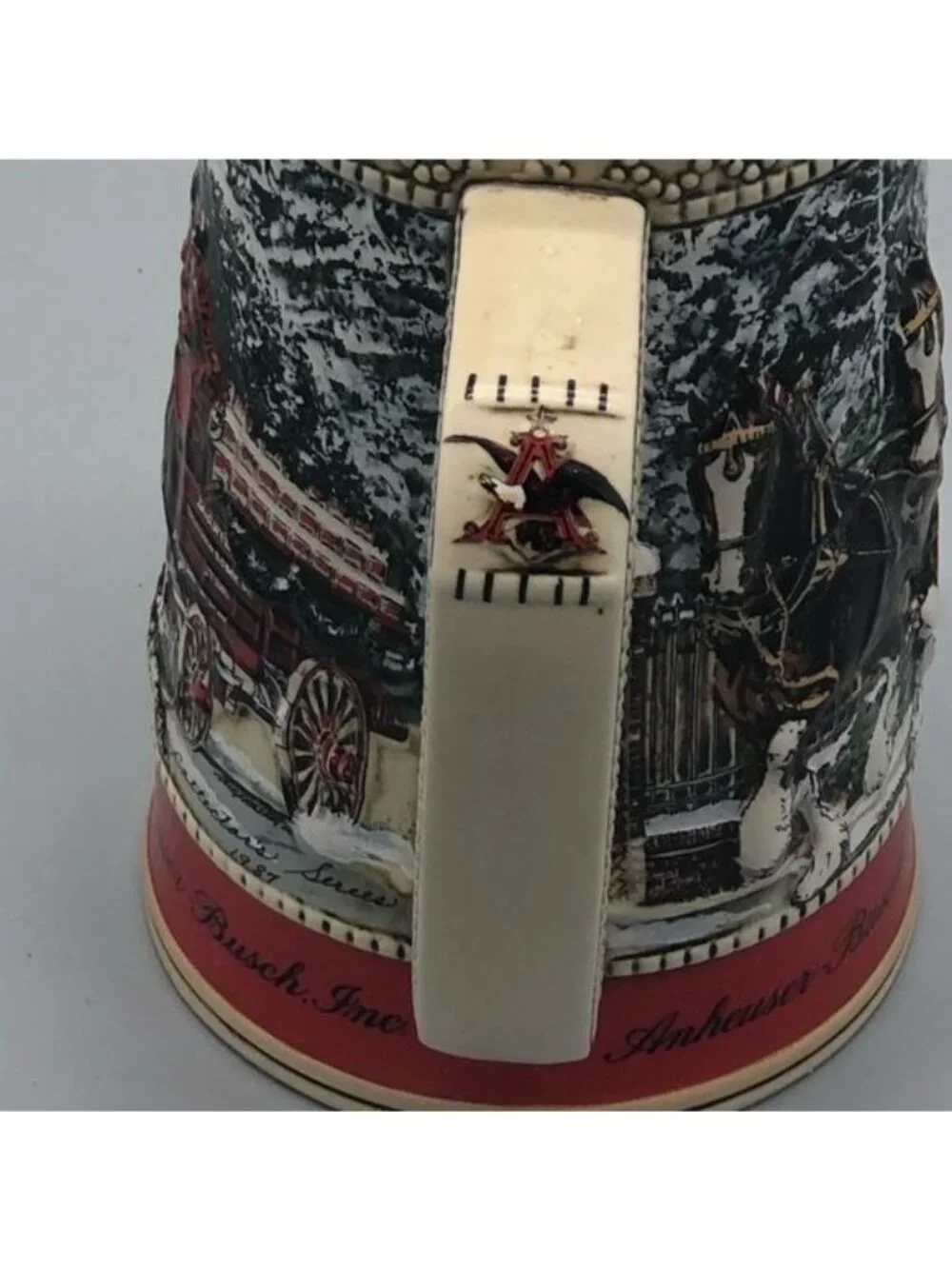 Budweiser clydesdales Christmas collector mug stine 6.5